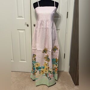 Le Regazze Linen-Blend Printed Maxi Dress